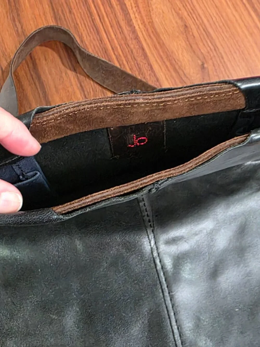 Large Jo handbags black leather tote, fold over with chain/leather strap